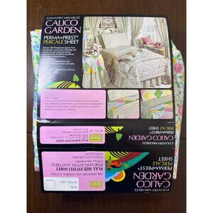 1970's Sears Country Mixables Calico Garden Full Size Fitted Sheet